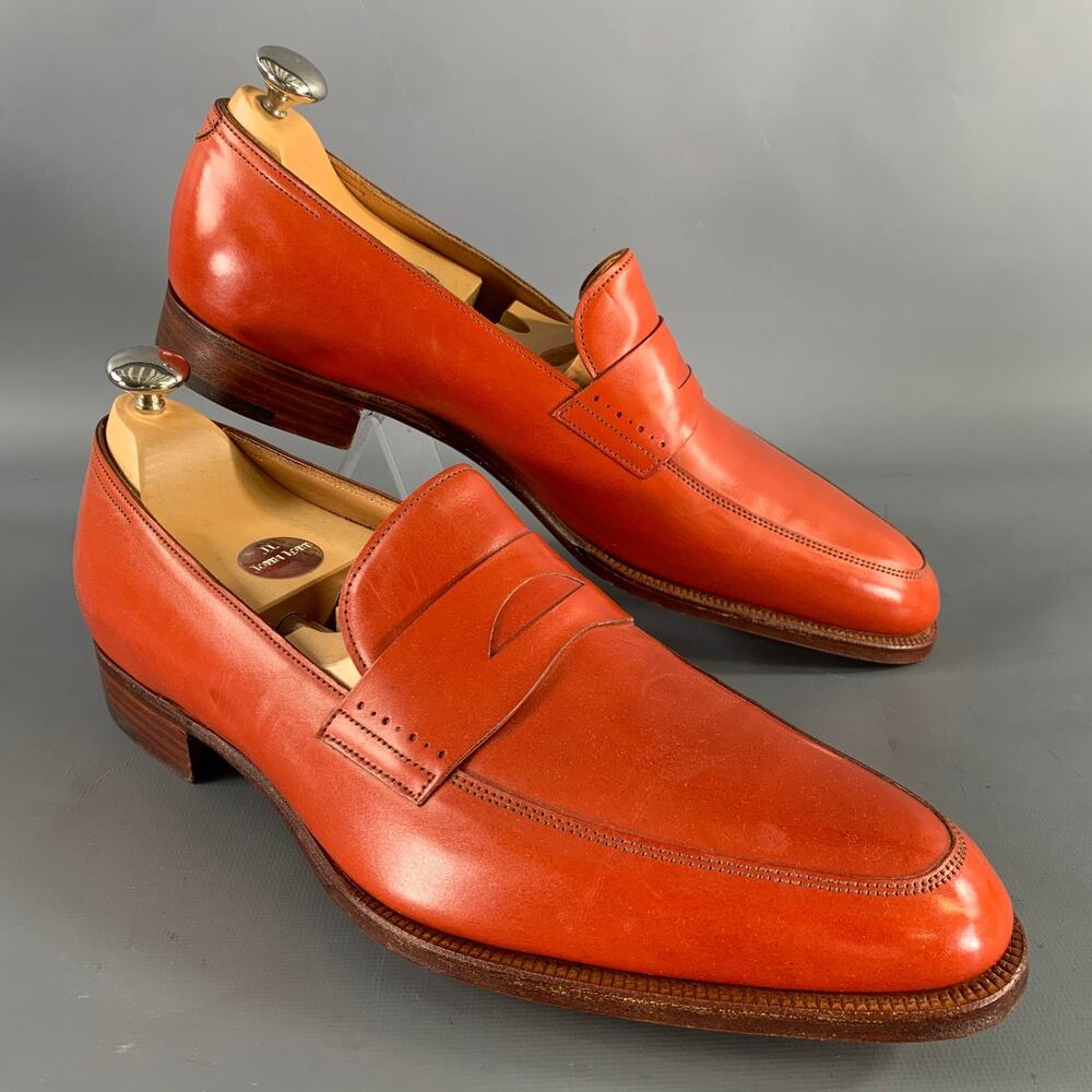 JOHN LOBB Size 9 Orange Red Leather Penny Loafers